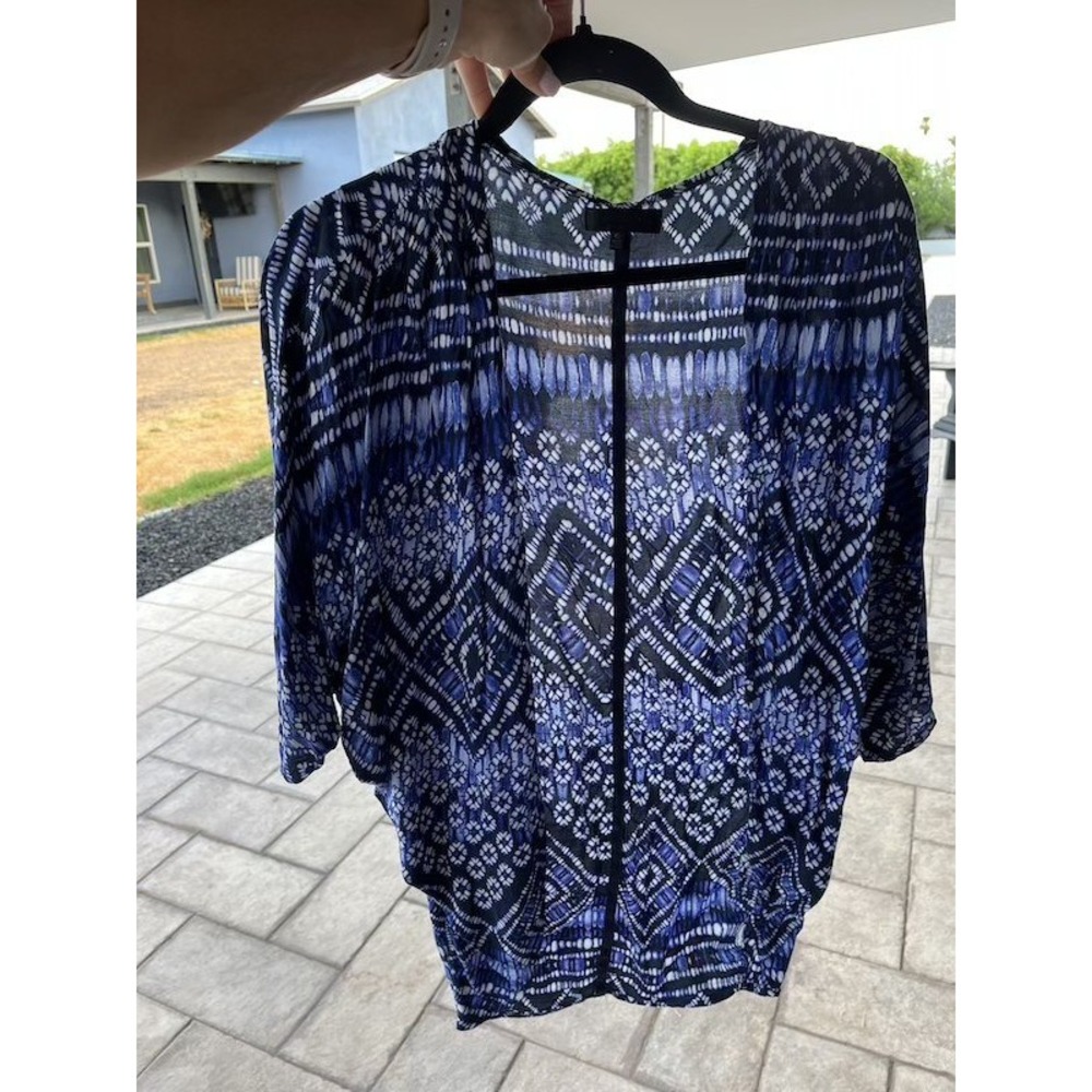 Cotton On Blue Tribal Tie Dye Sheer Kimono Open Front Cardigan XS